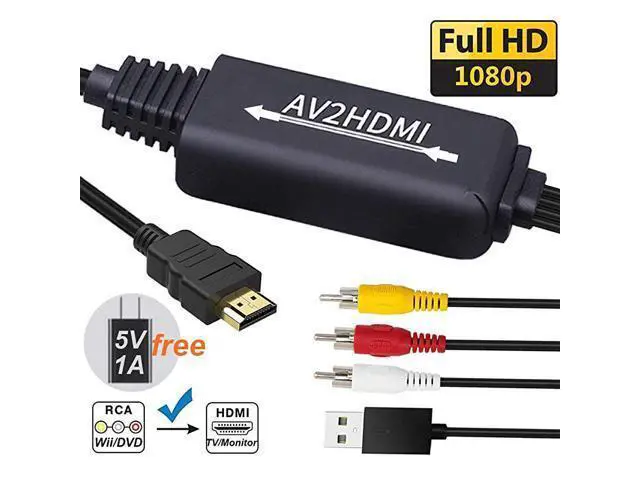 Alt view image 2 of 6 - RCA to HDMI Converter Cable AV to HDMI Adapter Cable Cord 3RCA CVBS Composite Audio Video in to 1080P HDMI Out Supporting PAL NTSC for Wii VHS VCR Camera DVD RCA to HDMI KitBlack