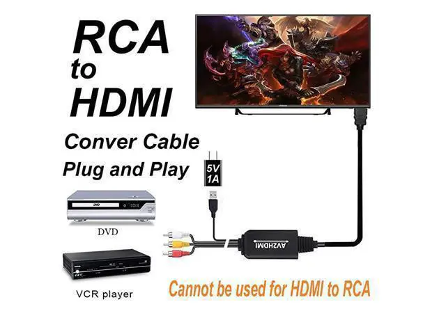 Alt view image 3 of 6 - RCA to HDMI Converter Cable AV to HDMI Adapter Cable Cord 3RCA CVBS Composite Audio Video in to 1080P HDMI Out Supporting PAL NTSC for Wii VHS VCR Camera DVD RCA to HDMI KitBlack