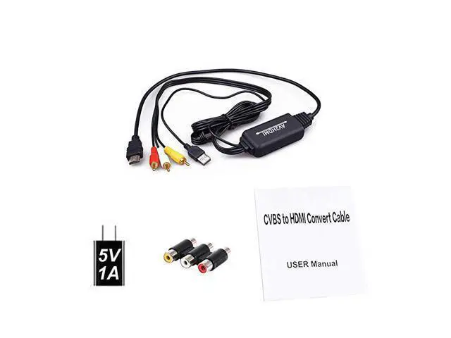 Alt view image 6 of 6 - RCA to HDMI Converter Cable AV to HDMI Adapter Cable Cord 3RCA CVBS Composite Audio Video in to 1080P HDMI Out Supporting PAL NTSC for Wii VHS VCR Camera DVD RCA to HDMI KitBlack
