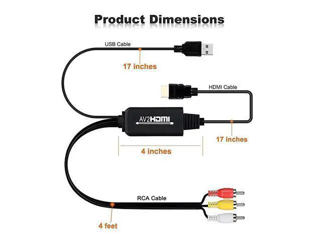Alt view image 5 of 6 - RCA to HDMI Converter Cable AV to HDMI Adapter Cable Cord 3RCA CVBS Composite Audio Video in to 1080P HDMI Out Supporting PAL NTSC for Wii VHS VCR Camera DVD RCA to HDMI KitBlack