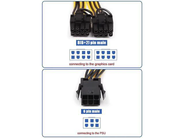 Alt view image 4 of 7 - 6 Pin PCIe - 2 x PCIe 8 (6+2) Pin 6PIN to Dual 8PIN Graphics Card PCI-e Express VGA Splitter Power Extension Cable (4 Pieces)