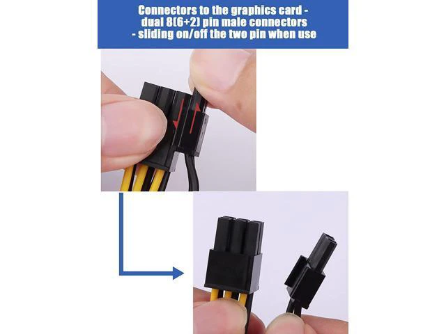 Alt view image 5 of 7 - 6 Pin PCIe - 2 x PCIe 8 (6+2) Pin 6PIN to Dual 8PIN Graphics Card PCI-e Express VGA Splitter Power Extension Cable (4 Pieces)