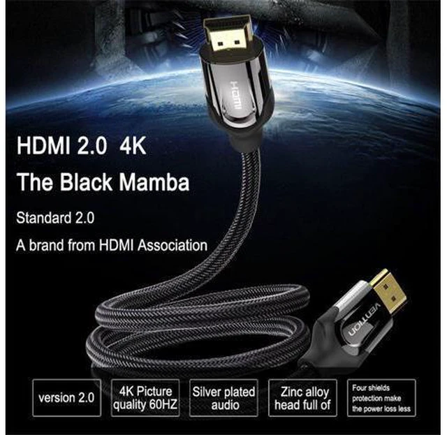 Alt view image 2 of 7 - HDMI 2.0 Cable, VENTION High Speed HDMI 2.0 4K Ultra HD Silver Cable Supports Ethernet, Xbox Play Station, PS3, PS4, PC, TV (2m/6.5ft, Black)