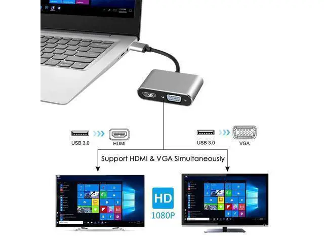 Alt view image 3 of 5 - 3.0 to VGA 1080P HD 2 In 1 Hub Converter For Laptop HDTV Projectors Monitors VGA Sync Output for Windows7/8/10