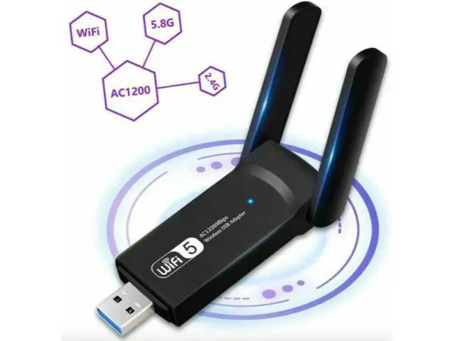 Alt view image 2 of 5 - 1200Mbps Long Range AC1200 Dual Band 5GHz Wireless USB 3.0 WiFi Adapter Antennas