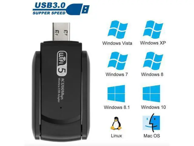 Alt view image 4 of 5 - 1200Mbps Long Range AC1200 Dual Band 5GHz Wireless USB 3.0 WiFi Adapter Antennas
