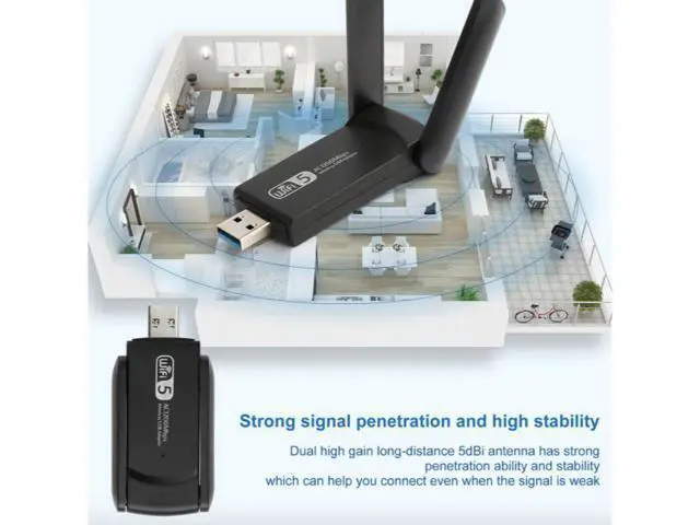Alt view image 5 of 5 - 1200Mbps Long Range AC1200 Dual Band 5GHz Wireless USB 3.0 WiFi Adapter Antennas