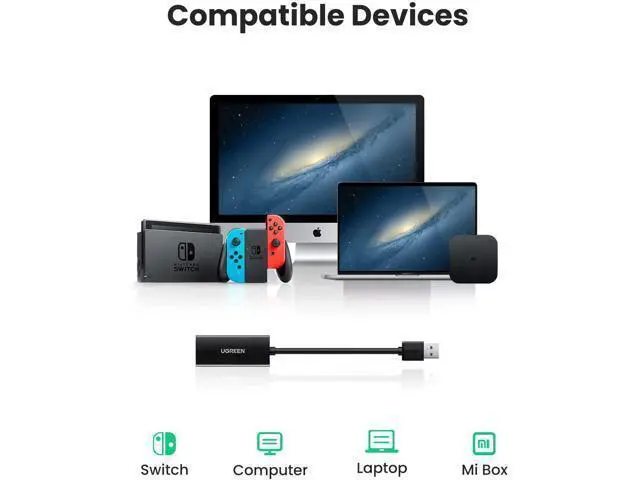 Alt view image 6 of 7 - UGREEN USB Ethernet Adapter USB 3.0 to 10 100 1000 Gigabit Ethernet LAN Network Adapter Ethernet Compatible for Nintendo Switch MacBook Surface Pro Laptop PC Black