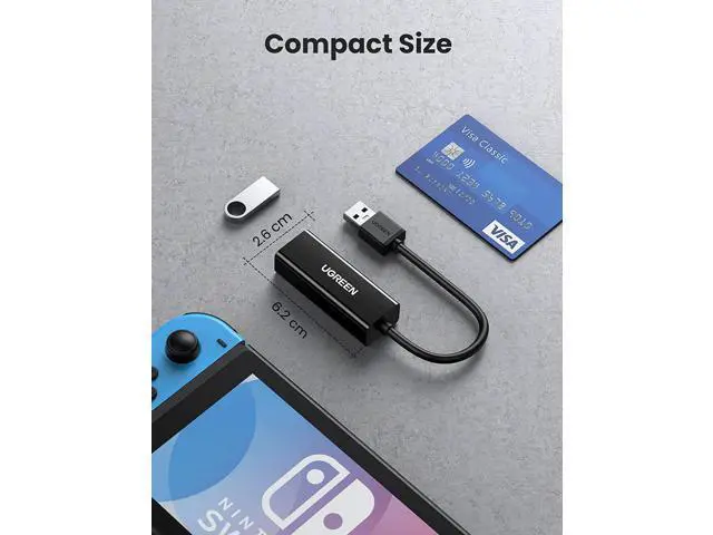Alt view image 7 of 7 - UGREEN USB Ethernet Adapter USB 3.0 to 10 100 1000 Gigabit Ethernet LAN Network Adapter Ethernet Compatible for Nintendo Switch MacBook Surface Pro Laptop PC Black