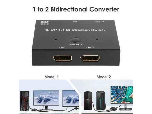 Alt view image 6 of 6 - DisplayPort Switch DP1.4 Bi-Direction 8K@30Hz 4K@120Hz Splitter 1 x 2,2 x 1 Switcher