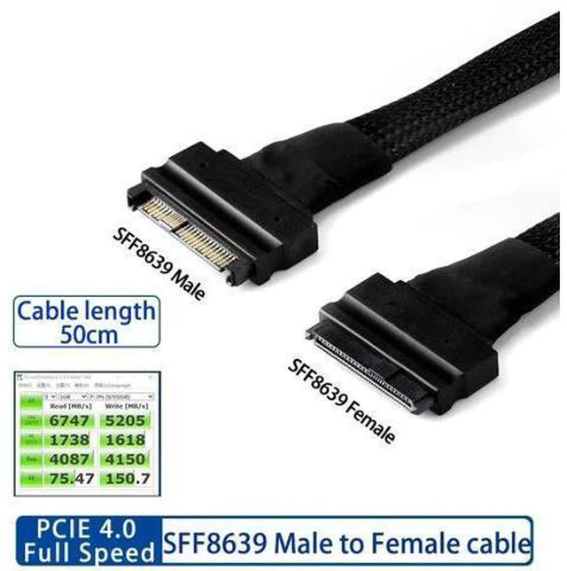 Alt view image 2 of 6 - SAS SFF-8639 to SFF-8639 U.2 Extension Cable SFF8639 to SFF8639 68Pin Male to Female 8639 to 8639 Data Cable PCI-E4.0 Full Speed