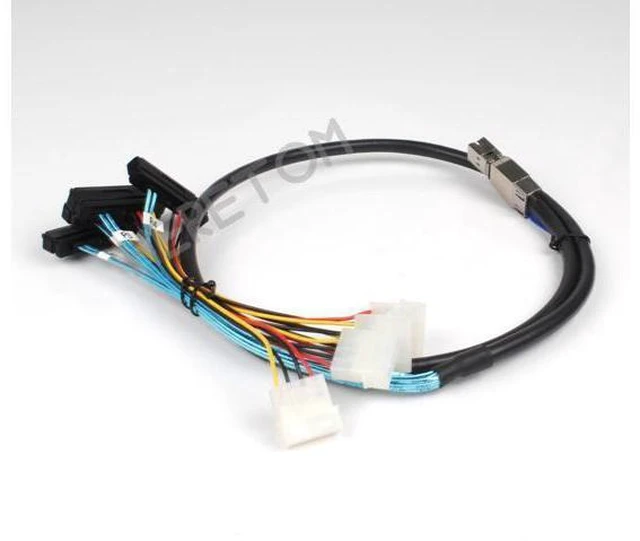 Main image of Mini SAS HD (SFF-8644) to 4xSAS 29 Pin Female(SFF-8482) Mini-sas 8644 to 4 8482 With 4 Pin Power Cable 1M /100CM