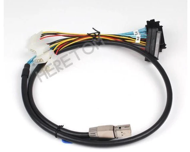 Alt view image 2 of 3 - Mini SAS HD (SFF-8644) to 4xSAS 29 Pin Female(SFF-8482) Mini-sas 8644 to 4 8482 With 4 Pin Power Cable 1M /100CM