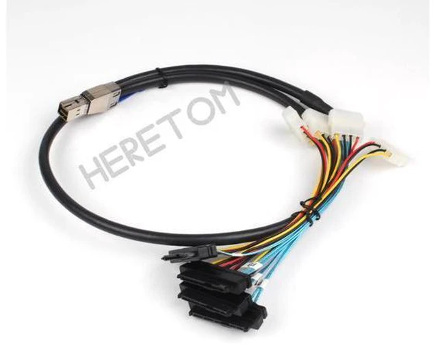 Alt view image 3 of 3 - Mini SAS HD (SFF-8644) to 4xSAS 29 Pin Female(SFF-8482) Mini-sas 8644 to 4 8482 With 4 Pin Power Cable 1M /100CM