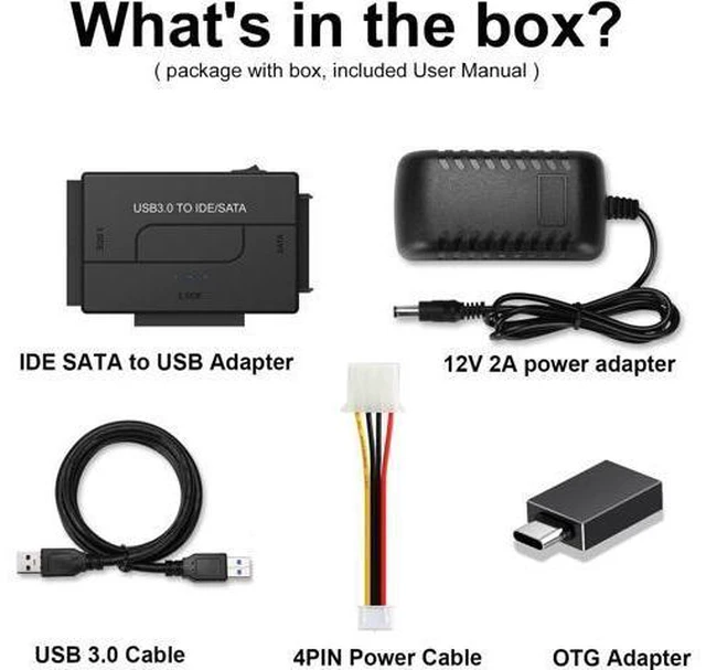 Alt view image 6 of 7 - SATA/IDE to USB 3.0 Adapter External Hard Drive Reader Recovery Converter Kit for Universal 2.5/3.5 SSD HDD DVD/CD-ROM w/12V Power Adapter Support 6TB