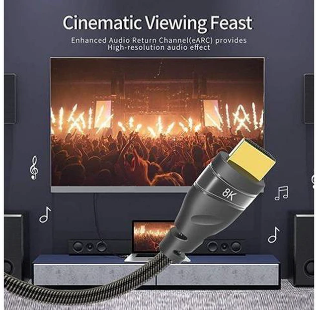 Alt view image 6 of 7 - HDMI 8K 2.1 Ultra HD Cable,8K@60Hz 4K@120Hz 48gbps Support HDCP 3D HDMI Cable for PS4 SetTop Box HDTVs Projectors 3m 9.9ft