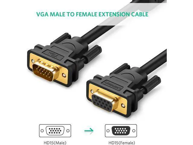 Alt view image 2 of 7 - UGREEN VGA Extension Cable SVGA Male to Female HD15 Monitor Video Adapter Cable Support 1080P Full HD for Laptop, PC, Projector, HDTV, Display (6FT)