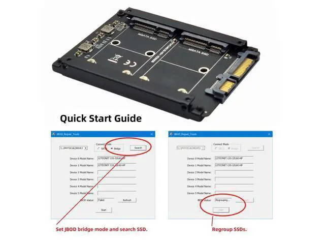 Alt view image 3 of 3 - JBOD Raid0 Span Bridge to 2.5inch SATA Combo HDD Dual MSATA Mini-SATA SSD Card Disk Drive Enclosure