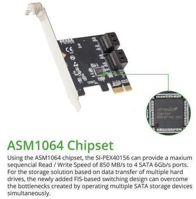 Alt view image 2 of 7 - 4 Port SATA III PCI-e 3.0 x1 Card Non-Raid with Low Profile Bracket