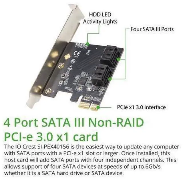 Alt view image 5 of 7 - 4 Port SATA III PCI-e 3.0 x1 Card Non-Raid with Low Profile Bracket