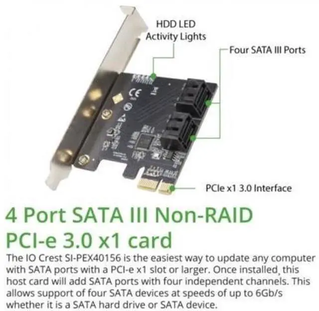 Alt view image 7 of 7 - 4 Port SATA III PCI-e 3.0 x1 Card Non-Raid with Low Profile Bracket