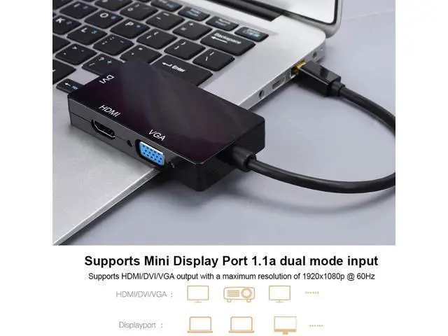 Alt view image 3 of 5 - Tosuny Docking Station Mini Display Port to VGA+HDMI+DVI Adapter 50/60Hz 700mW, Supports Mini Display Port 1.1a Dual Mode Input(Black)