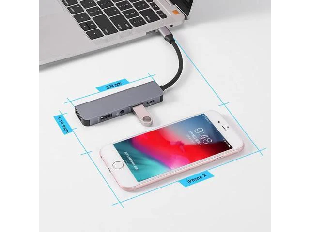 Alt view image 4 of 5 - C HUB, 5-in-1 Type C HUB with 2 3.0 Port,4K ,Audio/Mic Port, C 100W PD Charging Compatible for MacBook/Pro/Air