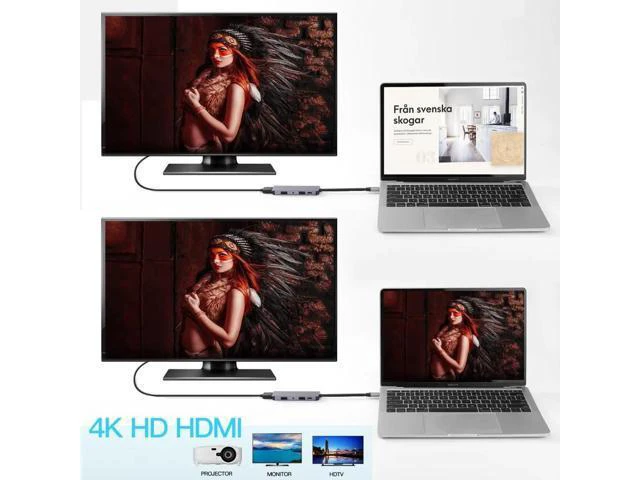 Alt view image 5 of 5 - C HUB, 5-in-1 Type C HUB with 2 3.0 Port,4K ,Audio/Mic Port, C 100W PD Charging Compatible for MacBook/Pro/Air