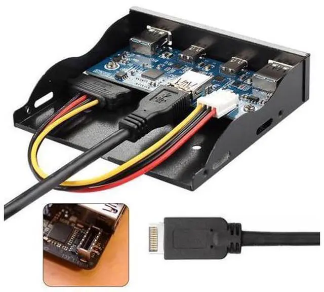 Alt view image 2 of 3 - USB 3.0 HUB 4 Ports & USB-C Front Panel Motherboard to USB 3.1 Front Panel Header Cable Cord for 3.5" Floppy Bay