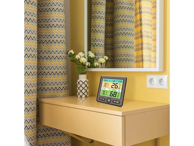 Alt view image 6 of 7 - 1pc Practical Durable Convenient Multipurpose Home Hygrothermograph Thermometer Clock Hygrometer Clock