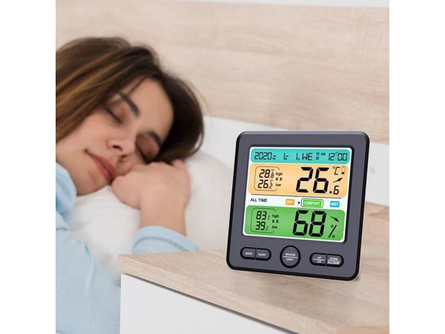 Alt view image 7 of 7 - 1pc Practical Durable Convenient Multipurpose Home Hygrothermograph Thermometer Clock Hygrometer Clock