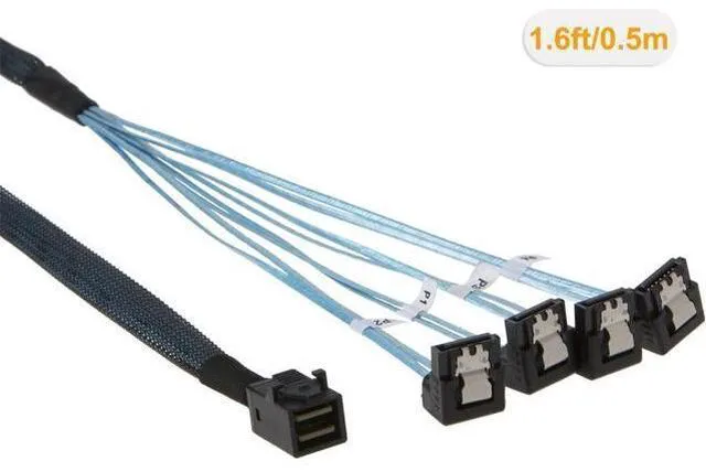 Alt view image 2 of 4 - Internal HD Mini SAS (SFF-8643 Host) - 4X SATA (Target) Angle Cable, SFF-8643 for Controller, 4 Sata Connect to Hard Drive, 0.5M / 1.6FT