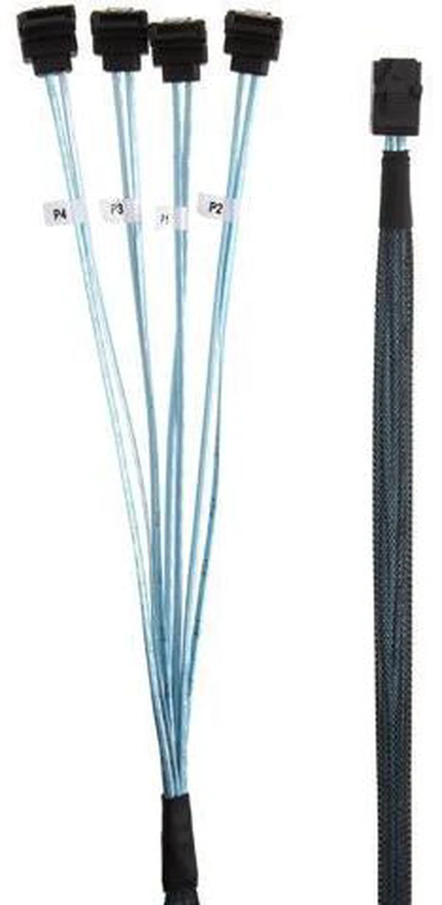 Alt view image 4 of 4 - Internal HD Mini SAS (SFF-8643 Host) - 4X SATA (Target) Angle Cable, SFF-8643 for Controller, 4 Sata Connect to Hard Drive, 0.5M / 1.6FT