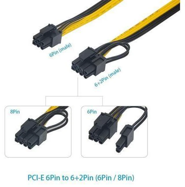 Alt view image 6 of 7 - 5pcs/lot 100cm 6pin to 8Pin (6+2Pin) PCI-E Cable 18AWG Mining