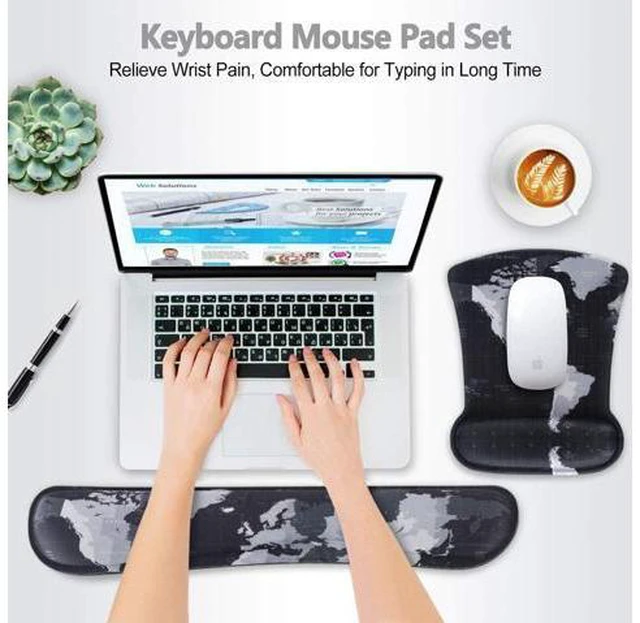 Alt view image 2 of 7 - Keyboard Wrist Rest Pad Ergonomic Mouse Pad Set ToLuLu Mouse Pad for Computer Laptop Non Slip Mousepad Keyboard Wrist Support with Raised Memory Foam for Easy Typing Pain Relief Cool World Map