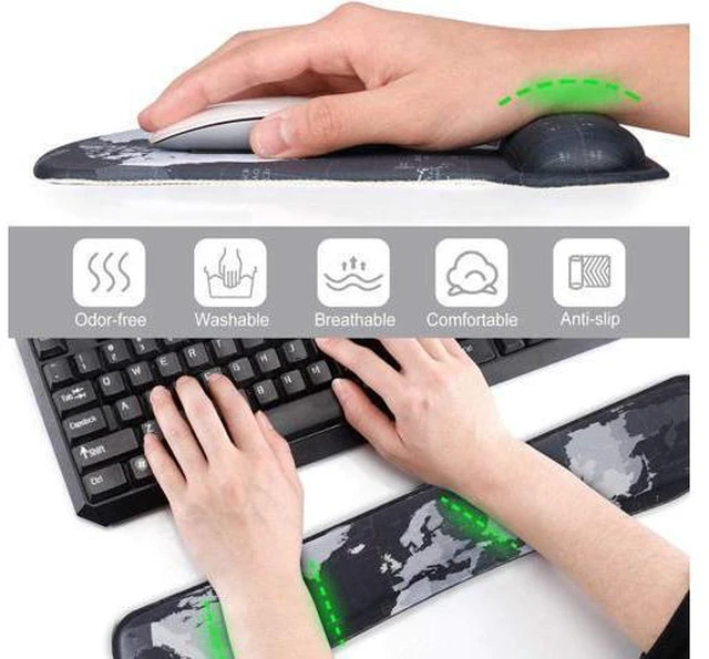 Alt view image 4 of 7 - Keyboard Wrist Rest Pad Ergonomic Mouse Pad Set ToLuLu Mouse Pad for Computer Laptop Non Slip Mousepad Keyboard Wrist Support with Raised Memory Foam for Easy Typing Pain Relief Cool World Map