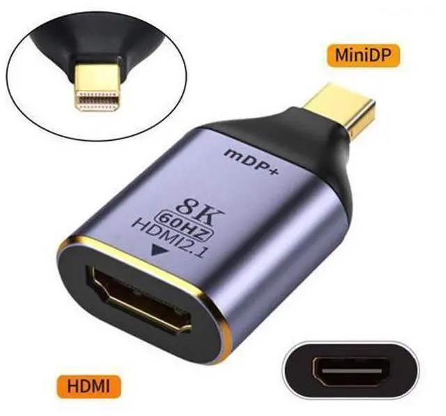 Alt view image 2 of 3 - 8K 60hz UHD 4K Mini-DP to HDMI Male Monitor Adapter Connector Mini DisplayPort 1.4 Source to HDMI 2.0