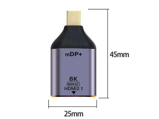 Alt view image 3 of 3 - 8K 60hz UHD 4K Mini-DP to HDMI Male Monitor Adapter Connector Mini DisplayPort 1.4 Source to HDMI 2.0