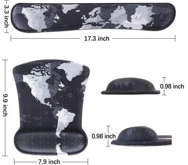 Alt view image 7 of 7 - Keyboard Wrist Rest Pad Ergonomic Mouse Pad Set ToLuLu Mouse Pad for Computer Laptop Non Slip Mousepad Keyboard Wrist Support with Raised Memory Foam for Easy Typing Pain Relief Cool World Map