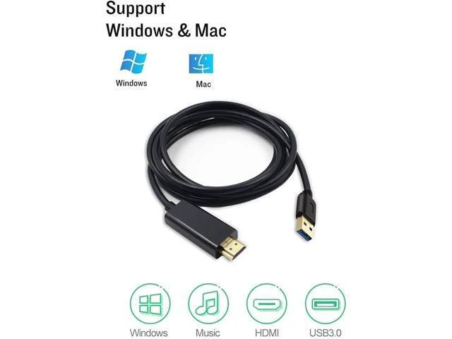 Alt view image 4 of 7 - USB to HDMI Adapter Cable for Mac OS Windows 10/8/7/Vista/XP USB 3.0 to HDMI Male HD 1080P Monitor Display Audio Video Converter Cord 1.6FT