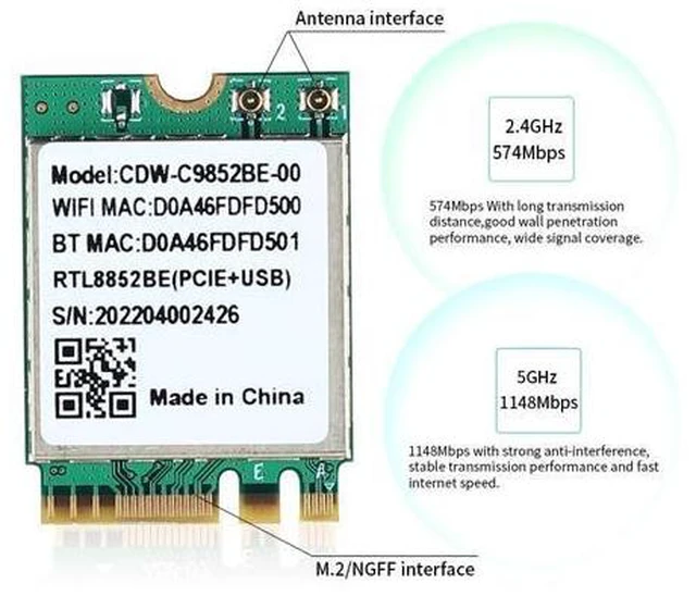 Alt view image 5 of 6 - Wifi 6 Realtek RTL8852BE Network Card 1800Mbps BT 5.0 Dual Band Wireless Wi-Fi Adapter 802.11ac/ax 2.4G/5Ghz MU-MIMO For Win 10