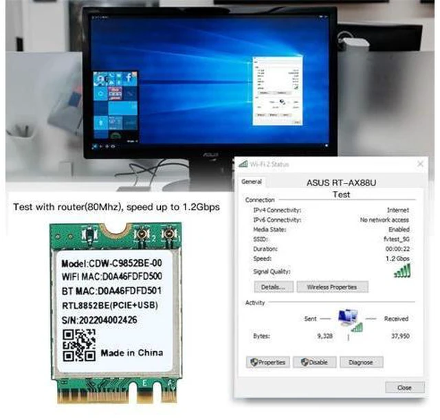 Alt view image 6 of 6 - Wifi 6 Realtek RTL8852BE Network Card 1800Mbps BT 5.0 Dual Band Wireless Wi-Fi Adapter 802.11ac/ax 2.4G/5Ghz MU-MIMO For Win 10