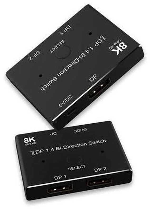 Alt view image 2 of 7 - Angusplay DisplayPort Switch 8K Splitter Bidirectional DP 1.4 Switcher 2 in 1 Out/1 in 2 Out Supports 8K@30Hz 4K@120Hz Compatible with PC Host Monitor Laptop etc