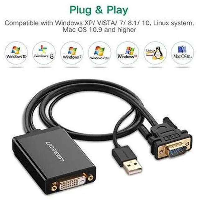Alt view image 6 of 7 - UGREEN MM119 1080P Full HD VGA to DVI Male to Female Adapter Cable for Computer, PC, Laptop, HDTV, Projector, DVD Graphics Card and More VGA / DVI Enabled Devices, Cable Length: 50cm