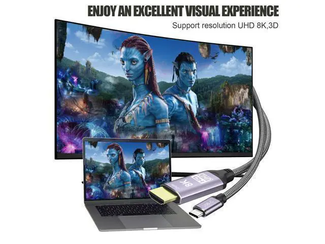 Alt view image 7 of 7 - CableDeconn USB-C USB3.1 to HDMI 2.1 8K Cable 7680x4320 8K@30Hz 4K@120Hz UHD HDR High Speed 48Gbps Thunderbolt 3 Compatible for HDTVs Projectors and Monitors 1.8m