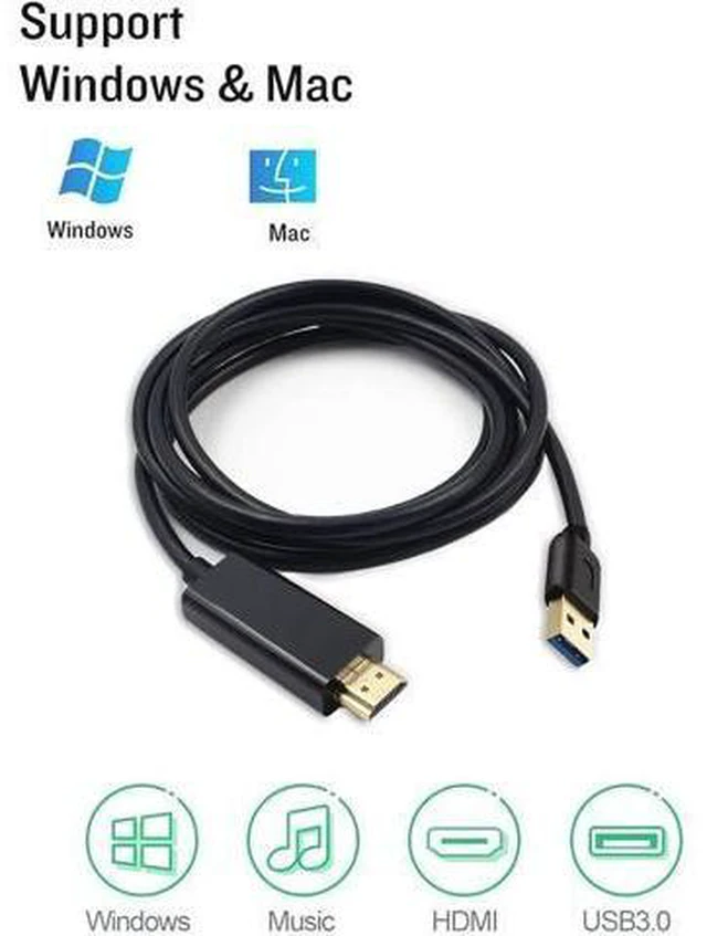 Alt view image 7 of 7 - USB to HDMI Adapter Cable for Mac OS Windows 10/8/7/Vista/XP USB 3.0 to HDMI Male HD 1080P Monitor Display Audio Video Converter Cord 1.6FT