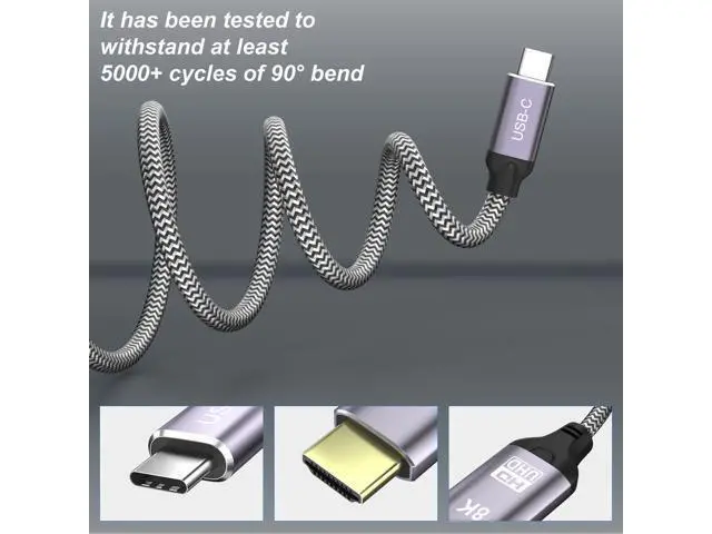 Alt view image 2 of 7 - CableDeconn USB-C USB3.1 to HDMI 2.1 8K Cable 7680x4320 8K@30Hz 4K@120Hz UHD HDR High Speed 48Gbps Thunderbolt 3 Compatible for HDTVs Projectors and Monitors 1.8m