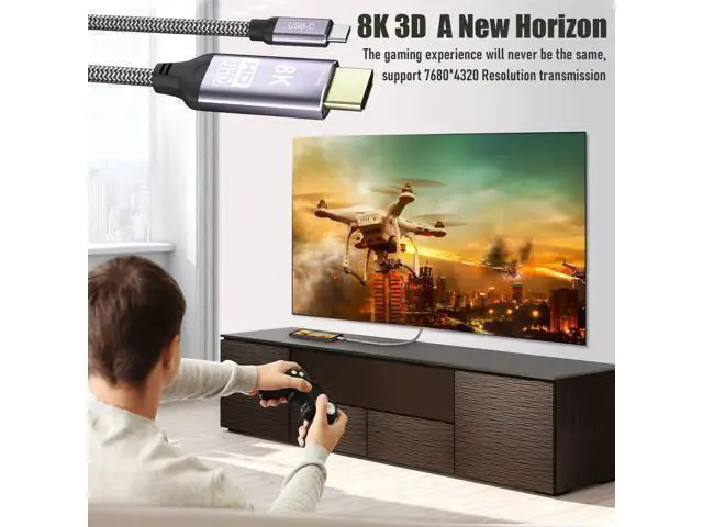 Alt view image 3 of 7 - CableDeconn USB-C USB3.1 to HDMI 2.1 8K Cable 7680x4320 8K@30Hz 4K@120Hz UHD HDR High Speed 48Gbps Thunderbolt 3 Compatible for HDTVs Projectors and Monitors 1.8m