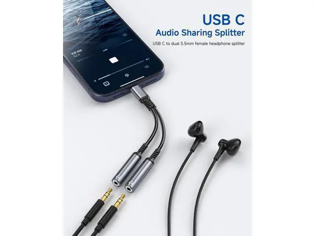 Alt view image 4 of 7 - USB C to Dual 3.5mm Headphone Splitter for 2 Headphones Hi-Res Type C to Aux Audio Jack Splitter Headphone Adapter Compatible with iPad iPhone 17/16/15 Pro Max S26/S25/S24/S23 Pixel 10/9 XL