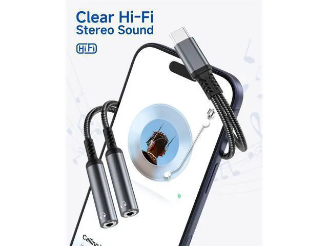 Alt view image 6 of 7 - USB C to Dual 3.5mm Headphone Splitter for 2 Headphones Hi-Res Type C to Aux Audio Jack Splitter Headphone Adapter Compatible with iPad iPhone 17/16/15 Pro Max S26/S25/S24/S23 Pixel 10/9 XL